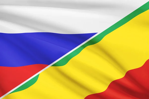 Series of ruffled flags. Russia and Republic of the Congo. — Stock Photo, Image