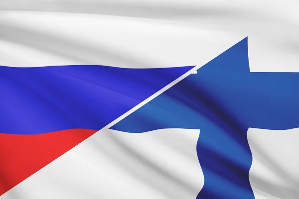 Serie von gekräuselte Flags. Russland und der Republik Finnland. — Stockfoto