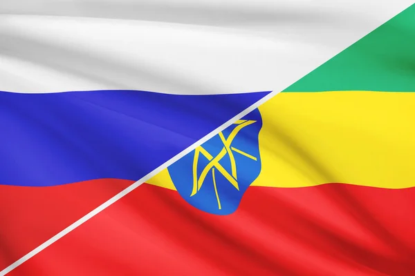 Serie von gekräuselte Flags. Russland und Demokratischen Republik Äthiopien. — Stockfoto