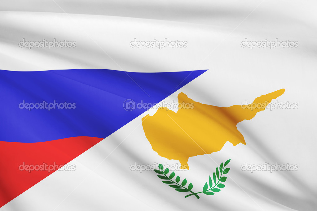 Series of ruffled flags. Russia and Republic of Cyprus.