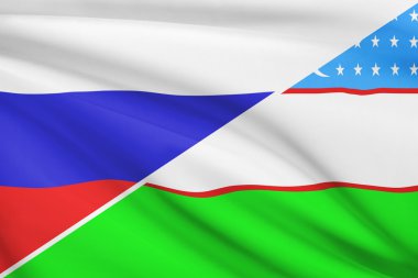fırfır yakalı bayrakları dizi. Özbekistan Cumhuriyeti ve Rusya.