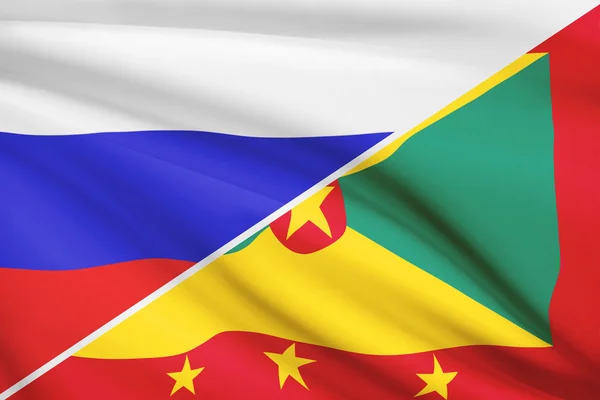 Series of ruffled flags. Russia and Grenada. — Stock Photo, Image