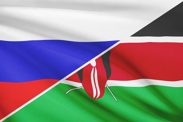 Series of ruffled flags. Russia and Republic of Kenya. — Stock Photo, Image