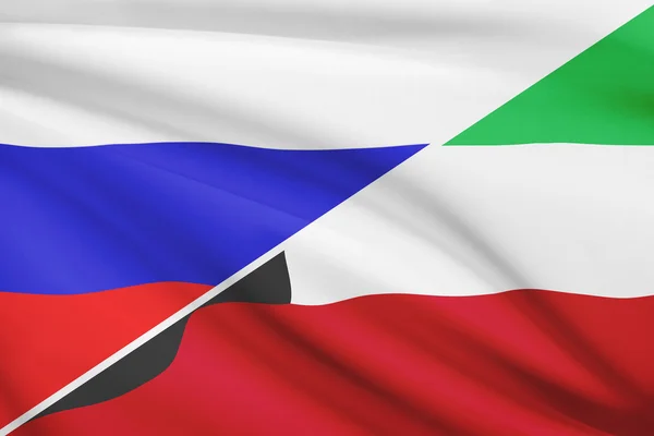 Series of ruffled flags. Russia and State of Kuwait. — Stock Photo, Image