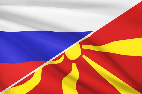 Series of ruffled flags. Russia and Republic of Macedonia. — Stock Photo, Image