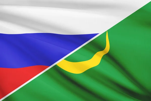 Series of ruffled flags. Russia and Islamic Republic of Mauritania. — Stock Photo, Image