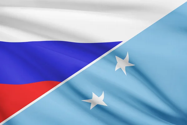 Series of ruffled flags. Russia and Federated States of Micronesia. — Stock Photo, Image