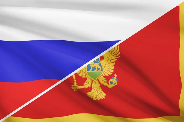 Series of ruffled flags. Russia and Montenegro. — Stock Photo, Image