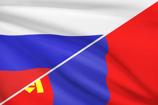 Series of ruffled flags. Russia and Mongolia. — Stock Photo, Image