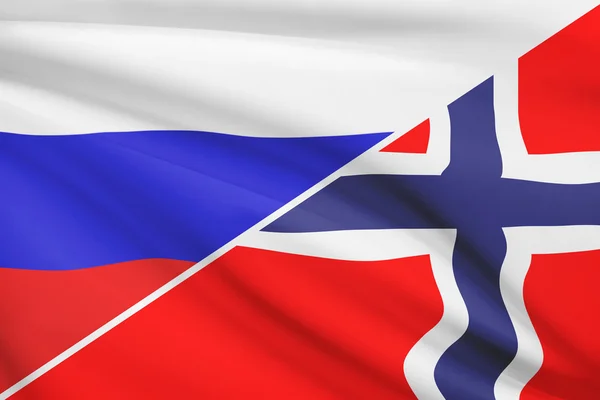 Series of ruffled flags. Russia and Kingdom of Norway. — Stock Photo, Image