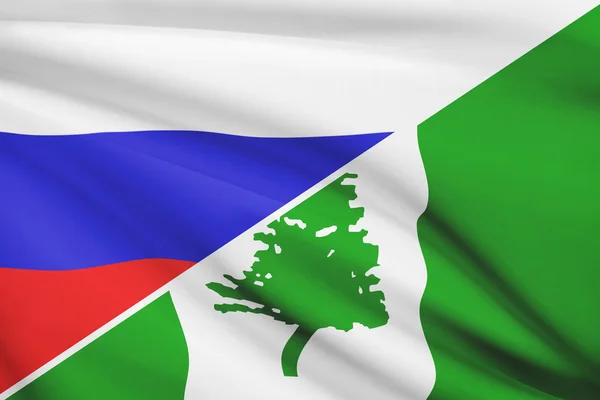 Serie von gekräuselte Flags. Russland und Gebiet der Norfolk-Insel. — Stockfoto