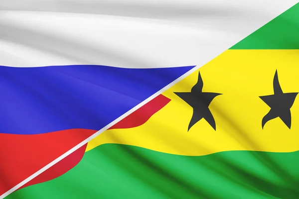 Series of ruffled flags. Russia and Democratic Republic of Sao Tomt and Principe. — Stock Photo, Image