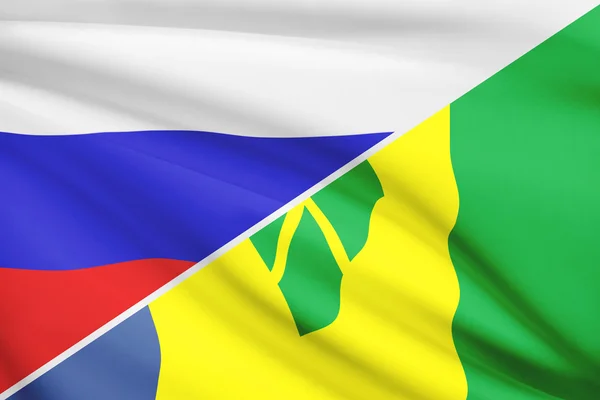 Serie von gekräuselte Flags. Russland und St. Vincent und die Grenadinen. — Stockfoto