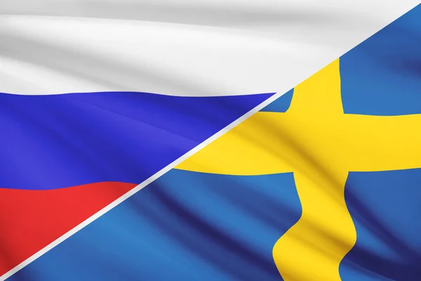 Serie von gekräuselte Flags. Russland und Schweden. — Stockfoto