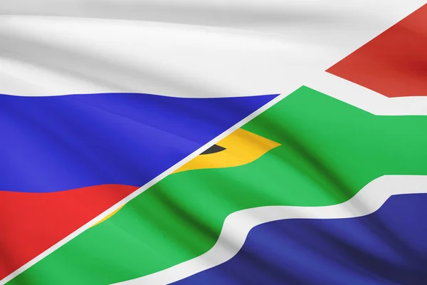 Series of ruffled flags. Russia and Republic of South Africa. — Stock Photo, Image