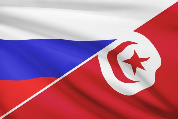 Serie von gekräuselte Flags. Russland und Tunesien. — Stockfoto
