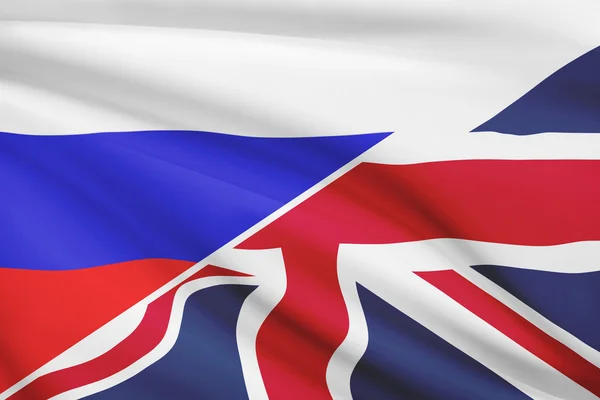 Series of ruffled flags. Russia and United Kingdom of Great Britain and Northern Ireland. — Stock Photo, Image
