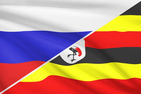 Série zčeřené vlajky. Rusko a Ugandská republika. — Stock fotografie