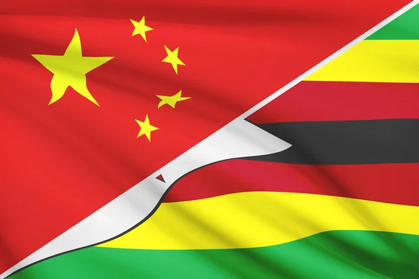 Series of ruffled flags. China and Republic of Zimbabwe. — Stock Photo, Image