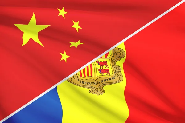 Series of ruffled flags. China and Principality of Andorra. — Stock Photo, Image