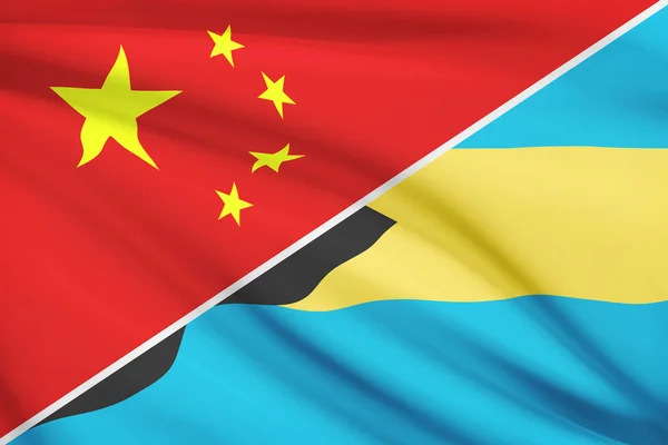 Series of ruffled flags. China and Commonwealth of the Bahamas. — Stock Photo, Image