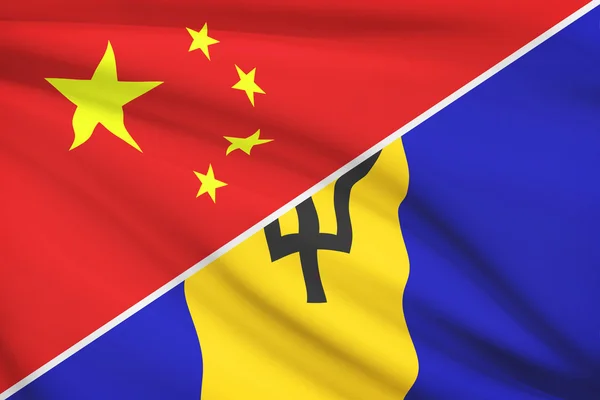 Series of ruffled flags. China and Barbados. — Stock Photo, Image