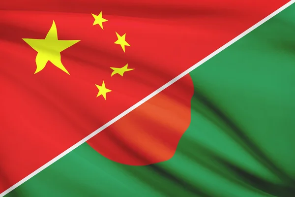 Serie von gekräuselte Flags. China und der Volksrepublik Bangladesch. — Stockfoto