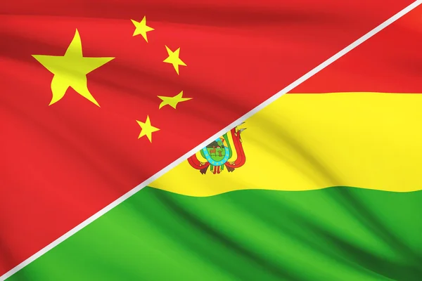 Series of ruffled flags. China and Plurinational State of Bolivia. — Stock Photo, Image