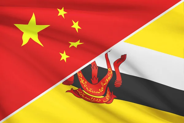 Serie di bandiere arruffati. Cina e nazione del brunei, dimora della pace. — Foto Stock