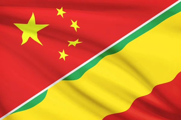 Series of ruffled flags. China and Republic of the Congo. — Stock Photo, Image