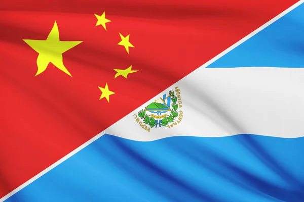 Серія гофровані прапори. Китай і Республіка Ель-Сальвадор. — стокове фото