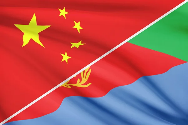 Series of ruffled flags. China and State of Eritrea. — Stock Photo, Image