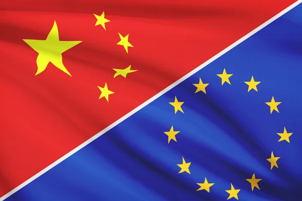 Series of ruffled flags. China and European Union. — Stock Photo, Image