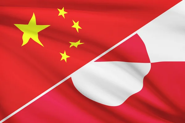 Serie de banderas con volantes. China y Groenlandia. — Foto de Stock