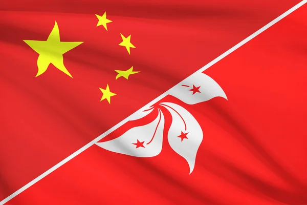 Series of ruffled flags. China and Hong Kong Special Administrative Region of the People's Republic of China. — Stock Photo, Image