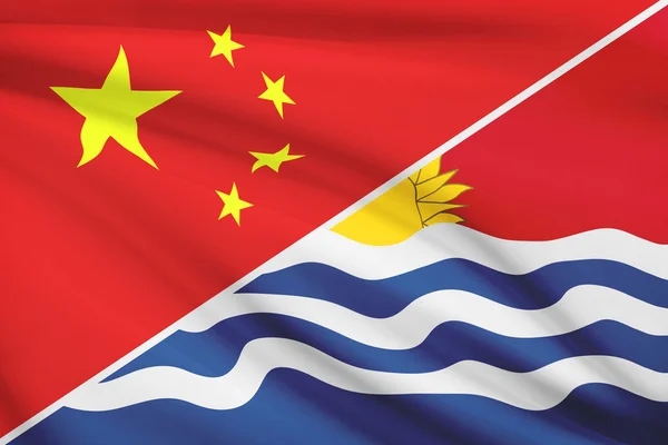 Series of ruffled flags. China and Independent and Sovereign Republic of Kiribati. — Stock Photo, Image