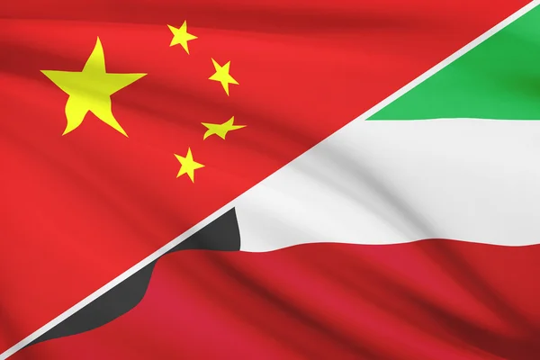 Series of ruffled flags. China and State of Kuwait. — Stock Photo, Image