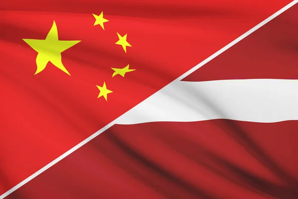 Serie de banderas con volantes. China y la República de Letonia. —  Fotos de Stock