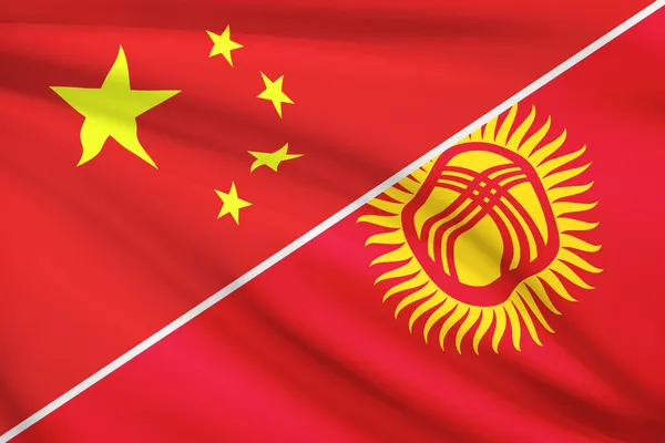 Series of ruffled flags. China and Kyrgyz Republic. — Stock Photo, Image