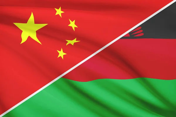 Series of ruffled flags. China and Republic of Malawi. — Stock Photo, Image