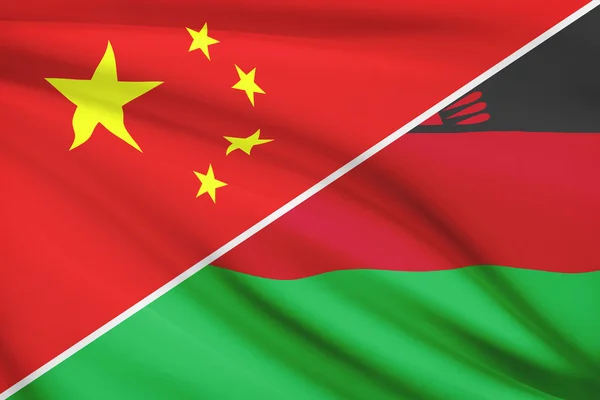 Serie di bandiere arruffati. Cina e Repubblica del malawi. — Foto Stock
