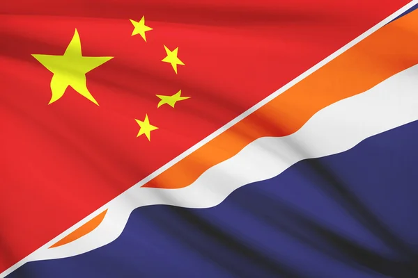 Series of ruffled flags. China and Republic of the Marshall Islands. — Stock Photo, Image