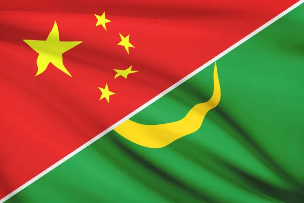 Series of ruffled flags. China and Islamic Republic of Mauritania. — Stock Photo, Image