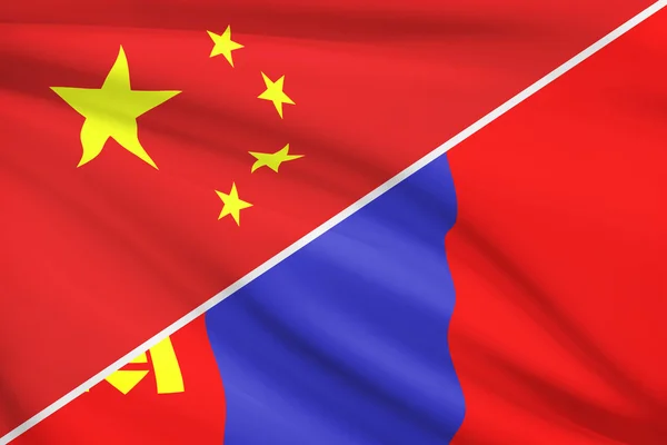 Series of ruffled flags. China and Mongolia. — Stock Photo, Image