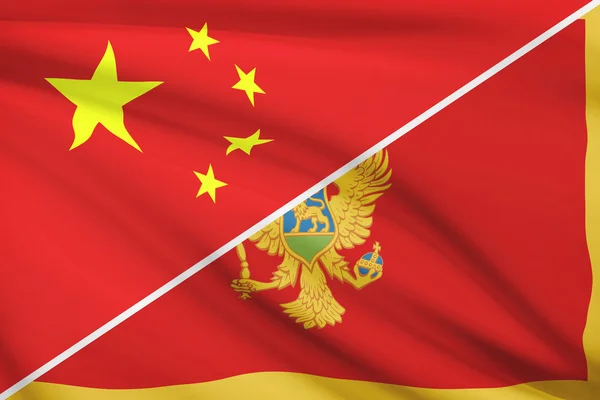 Series of ruffled flags. China and Montenegro. — Stock Photo, Image