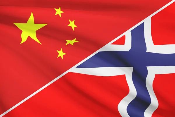 Series of ruffled flags. China and Kingdom of Norway. — Stock Photo, Image