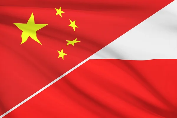 Series of ruffled flags. China and Republic of Poland. — Stock Photo, Image