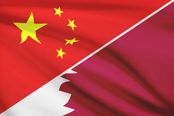 Series of ruffled flags. China and State of Qatar. — Stock Photo, Image