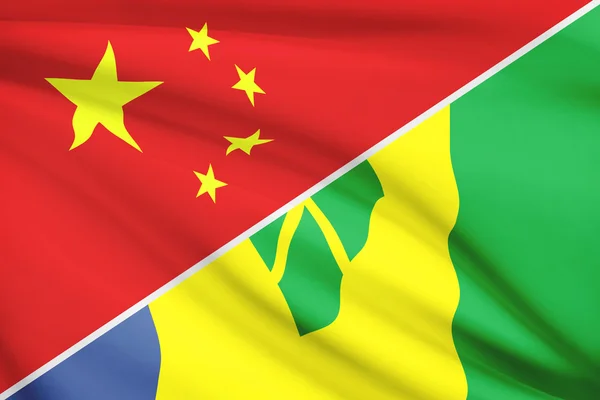 Serie di bandiere arruffati. Cina e saint vincent e Grenadine. — Foto Stock