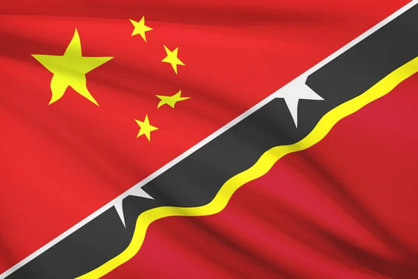 Series of ruffled flags. China and Federation of Saint Christopher and Nevis. — Stock Photo, Image